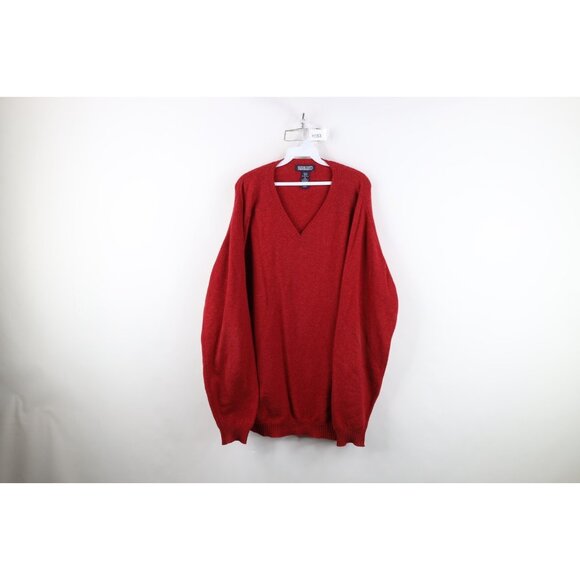 Vintage 90s Lands End Mens XLT Blank Lambswool Knit V-Neck Sweater Heather Red - Picture 1 of 10